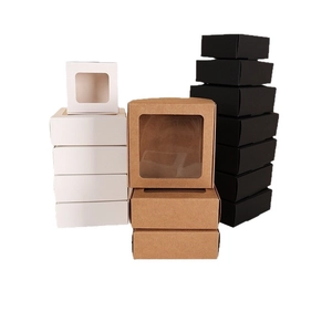 Mini kraft paper gift boxes with clear windows in white brown and black colors