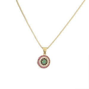 Collana a catena dorata con ciondolo geometrico malocchio in zirconi multicolore