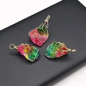 Handmade wire-wrapped natural crystal pendants with multi-color gradient stone set