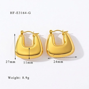 Detailed dimensions of 18K gold plated chunky U-shape hoop earrings 27mm height