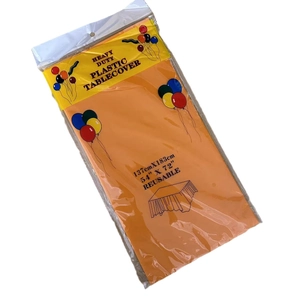 Heavy duty orange disposable PE plastic tablecloth for parties, 137x183cm size