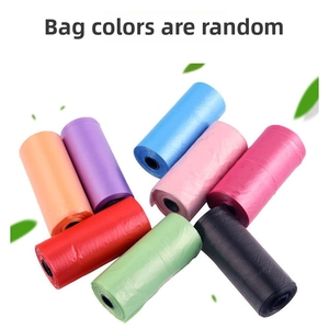 Close-up of compact multi-colored plastic trash bags rolls with random colors