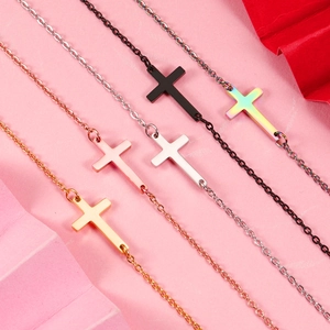 Mirror Polished Stainless Steel Horizontal Cross Pendant Necklace Minimalist Titanium Steel Jewelry For Women Men