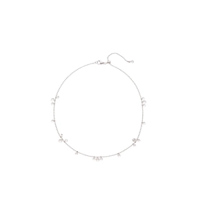 Adjustable silver stainless steel necklace with sparkling clear zircon pendants for women