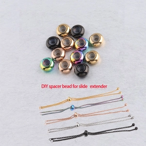 Detail of multi-color DIY spacer beads with silicone inserts for slide extender chains