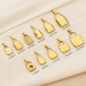 Various gold stainless steel padlock pendants in smooth, star, and mesh textures