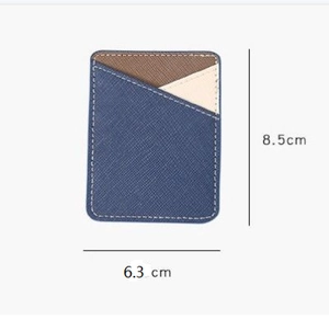 Detail of 8.5x6.3cm cross-grain leather phone card holder with white stitching
