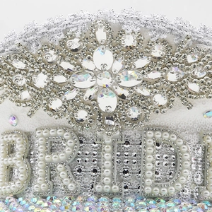 Macro shot of Bride captain hat with sparkling sequins, pearls, and rhinestone letters
