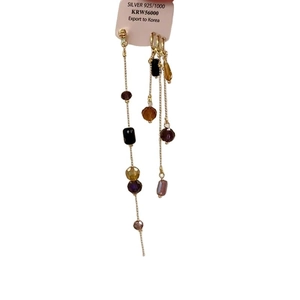Asymmetric long tassel earrings with colorful beads and 925 silver needles for women