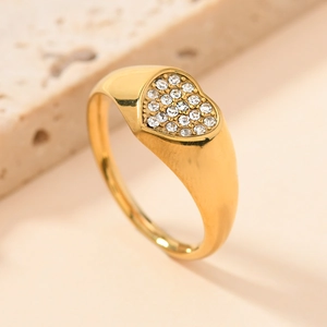 Luxury gold stainless steel heart ring featuring sparkling full pavé diamond inlay