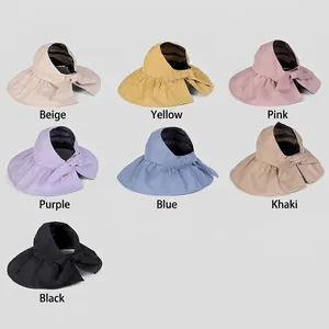 Women's wide brim sun hats in seven colors with ponytail hole and bow decoration