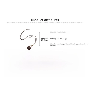 Detail view of oval resin pendant necklace with dimensions and technical specifications