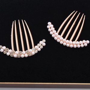 Elegant rose gold hair combs set with pearls and rhinestones for bun hairstyles