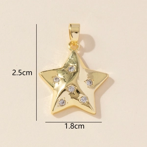 Detailed view of gold plated star pendant with clear zircon inlay measuring 2.5cm by 1.8cm