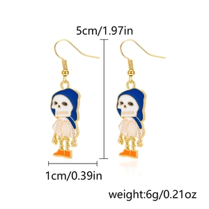 Detailed size specifications for Halloween skull earrings with height and weight measurement