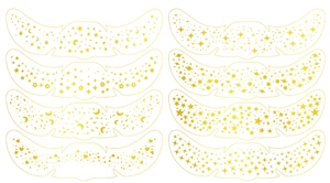 Detailed set of 8 gold metallic temporary freckle tattoos with star and moon patterns
