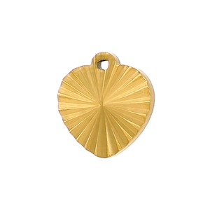 Detailed macro shot of a heart-shaped 18k gold-plated stainless steel sunburst pendant