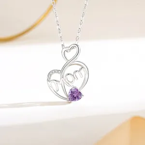 925 Sterling Silver Heart Mom Necklace For Women Cubic Zirconia Pendant Mother Day Gift Fashion Jewelry Neckpiece