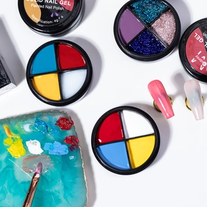 Solid nail gel palette 4g*4 with primary colors and glitters for professional nail art