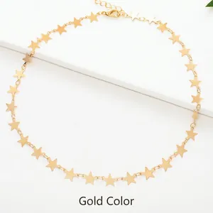 Gold star pendant necklace for women with adjustable chain on minimalist white background