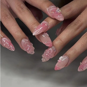 Künstliche Nägel Mandelform Rosa Ombre Blush Mit Dreidimensionalen Schmetterlingsblumen Abnehmbare Falsche Nägel Für Damen Süß