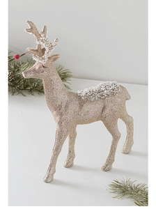 Champagne gold Christmas reindeer ornament with sparkling sequins and bead detailing