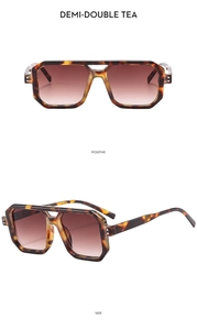 Detailed views of demi-double tea aviator sunglasses with a stylish double bridge design