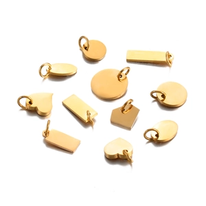 Golden stainless steel blank tags in heart circle and rectangle shapes for jewelry
