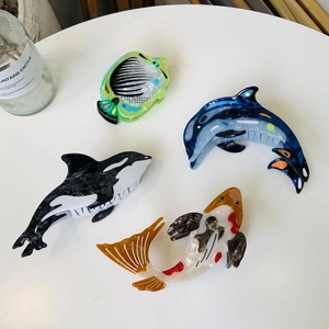 Artistic acetate hair claws in koi fish and whale shapes for women hair styling