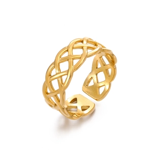 Minimalist 18K gold plated stainless steel open ring with Celtic knot hollow design
