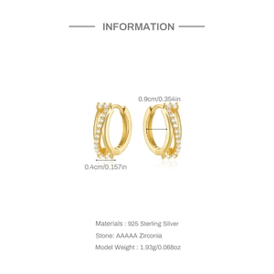 Macro shot showing 0.9cm diameter and 0.4cm width of 925 silver gold plated huggie hoops