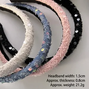 French style tweed headband set with sequins in white, blue, pink and black