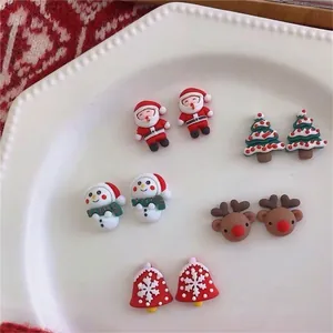 Christmas stud earrings set with resin Santa Claus, reindeer, and snowman designs