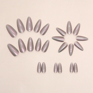 24pcs Aurora cat-eye almond press-on nails in purple grey shimmering finish
