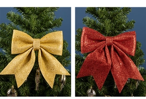 Grands nœuds de Noël rouges et dorés avec paillettes pour décoration de sapin