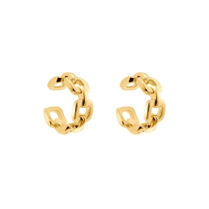 Polished gold Cuban link chain ear cuffs for women in a minimalist hip hop style