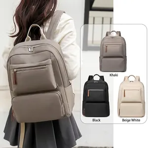 Minimalist casual women's travel backpack in black, khaki, and off-white colors