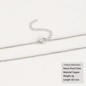 Detail of silver silver-plated copper box chain with lobster clasp and extension link