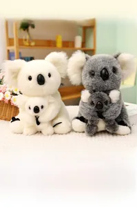 Close-up of plush mother and baby koala soft toy showing fluffy texture and cute details