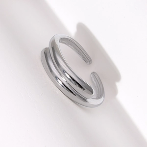 Minimalistischer, zweilagiger offener Ring aus silbernem Edelstahl mit Hochglanzpolitur