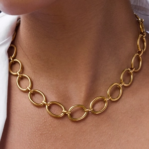 Collier chaîne O épaisse en acier inoxydable plaqué or 18K avec fermoir à bascule OT
