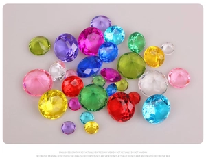 Macro view of colorful acrylic crystal gems in various multi-faceted diamond shapes