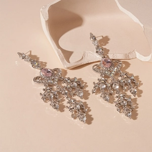 Orecchini Pendenti Nappa Cuore Strass Rosa Stile Corte Vintage Per Donna Con Perno In Argento