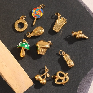 18K gold-plated food charms set including donut, croissant and ice cream for DIY jewelry