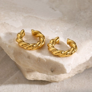 Boucles d'oreilles créoles torsadées en acier inoxydable plaqué or 18 carats sur pierre