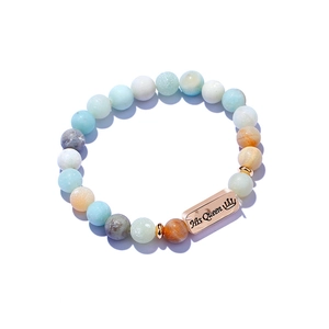 Lava stone bead bracelet set with rose gold 'His Queen' engraved crown charm charm