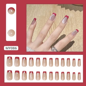 Red French cat eye press-on nails set with subtle shimmer for 24pcs manicure kit