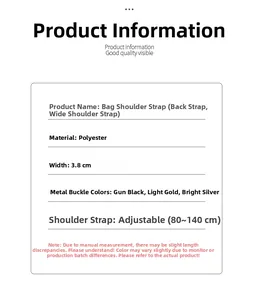 Detail van de verstelbare 3,8 cm brede polyester tasriem met metalen gesp specificaties