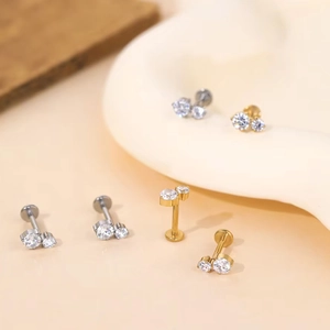 Clous d'oreilles F136 en titane avec double cristal brillant en or et argent