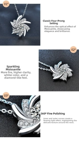 Close-up of moissanite sunflower pendant showing four-prong setting and high polish finish
